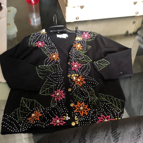 jack B. Quick Sweaters - Floral beaded black sweater cardigan